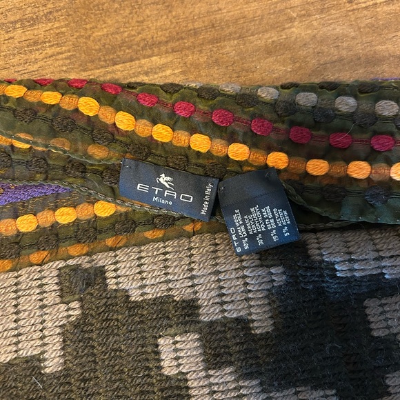 Etro Milano Multicolor Wool Scarf Paisley Stripes - Picture 2 of 5